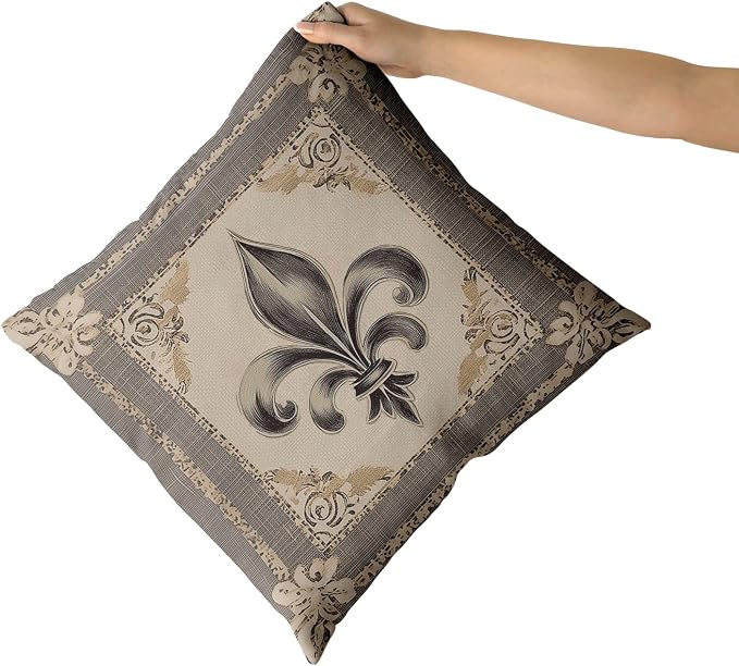 Giwawa Mardi Gras Throw Pillow Covers 16x16 Inches Vintage Country Style Fleur de Lis Print Decorative Pillow Cases Set of 2 Retro Soft Cotton Cushion Covers for Sofa Couch Bedding Holiday Decor