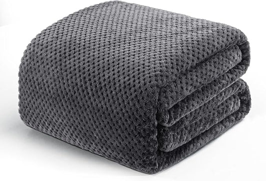 Exclusivo Mezcla Soft Waffle Fleece Bed Blanket Twin Size, Gray | Lightweight Plush Blanket for Bed, Couch, Sofa, Cozy Fluffy Design for Bedroom, Guest Room, All Season, 60x80 Inches