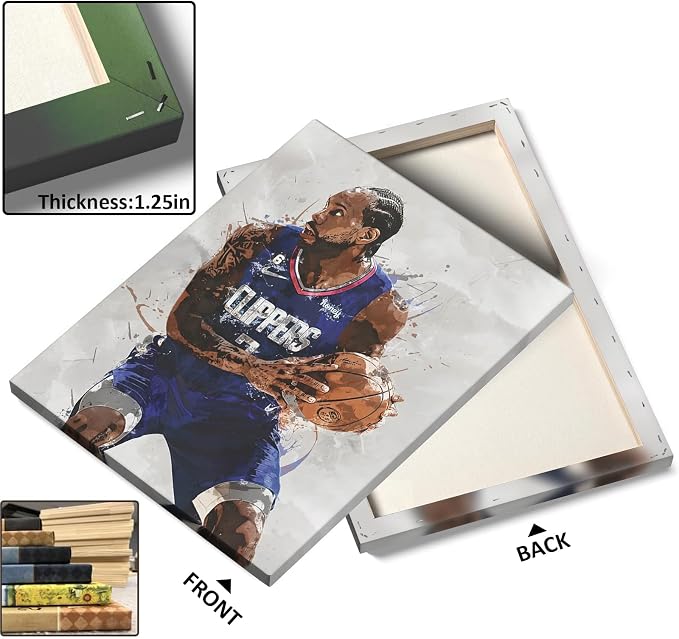 Kawhi Leonard Basketball Canvas Wall Art, Sports Player Poster, 12x16 Inch | Abstract splash ink athletic artwork, motivational sports wall decor for teen boys room, bedroom, living room, gym or office