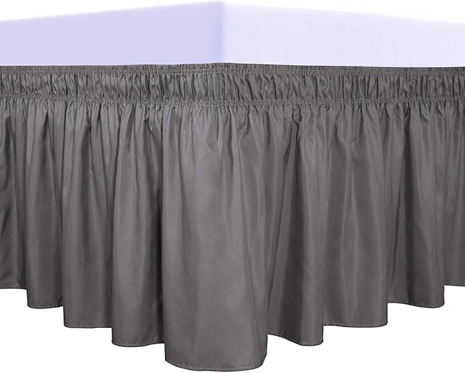 PureFit Wrap Around Ruffled Bed Skirt, Dark Gray, Twin/Full - 22" Drop | Wrinkle Free Bedskirt Dust Ruffles, Easy to Put On Frame Cover with Adjustable Elastic Belt