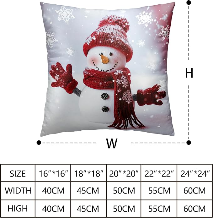 Red Snowman with Snowflake Throw Pillow Covers Snowman Pillow Covers 22x22 Set of 2 Christmas Winter Holiday Cushion Case for Couch Living Room Bedroom Sofa