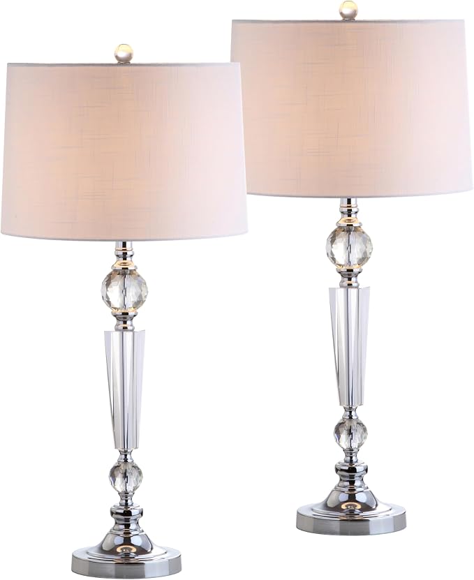 JONATHAN Y Emma 29.5" Clear Crystal Candlestick Table Lamp, Set of 2