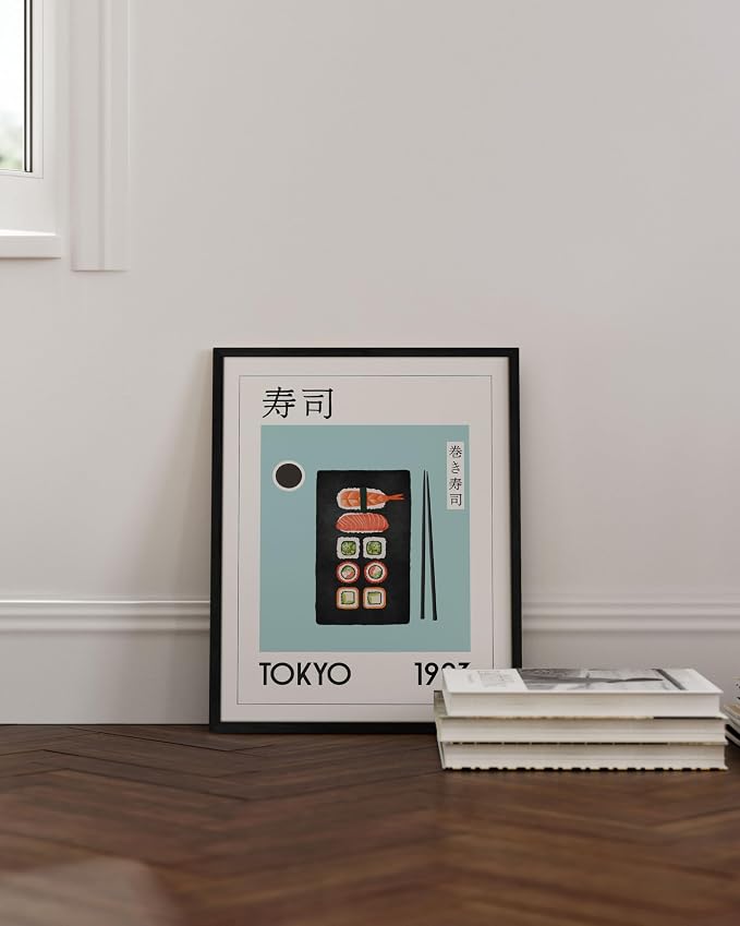HAUS AND HUES Modern Kitchen Food Print - Japanese Sushi Poster, Asian Decor Wall Art, Sushi Decoration (Unframed 16x20)