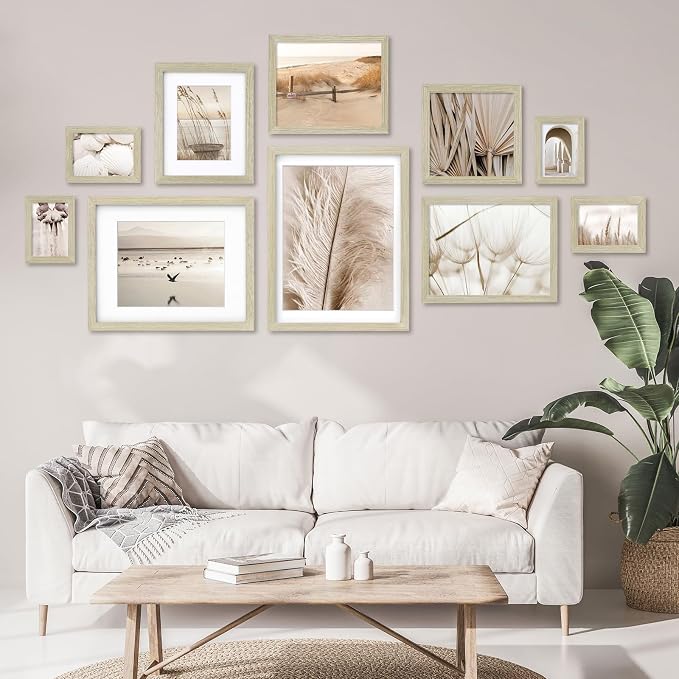 Egofine 9x12 Picture Frames Set of 4, Made of Solid Wood Covered by Plexiglass 5x7 and 6x8 with Mat or 9x12 without Mat, for Table Top Display and Wall Mounting Photo Frame Distressed Wood Grain