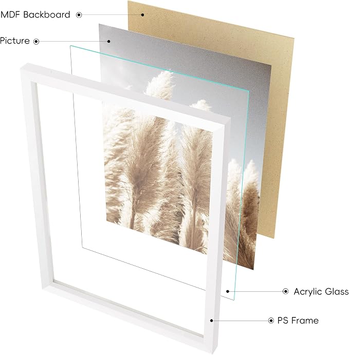 Gallery Wall Frame Set, 8 Pack White Picture Frames, Small | Collage Pampas Grass Prints Wall Art Decor for Living Room, Entryway, Stairway, Bedroom, Assorted Size