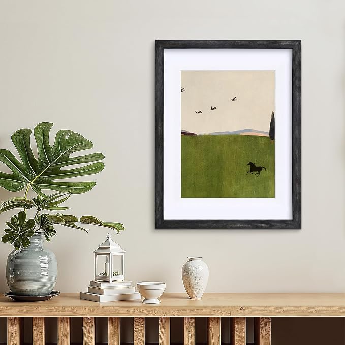 Egofine 12x16 Picture Frames Set of 4, Made of Solid Wood Covered by Plexiglass 9x12 and 11x14 with Mat or 12x16 without Mat, for Wall Mounting Photo Frame, Driftwood Black