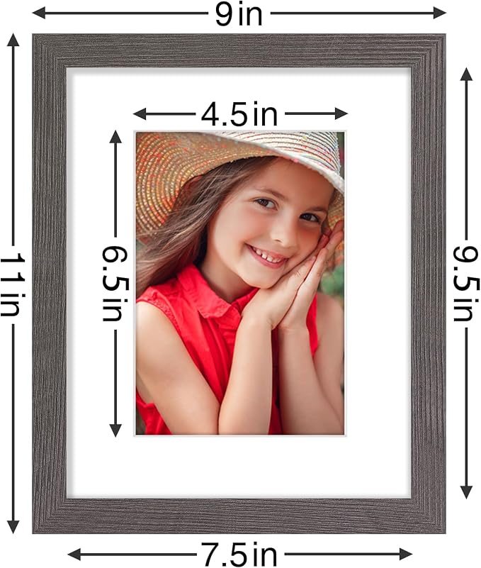 Vittanly 8x10 Picture Frames Set of 9 for Wall Mount & Tabletop, Dark Grey | Display Pictures 5x7 with Mat or 8x10 without Mat, Small Photo Frames, Engineered Wood with Shatter Resistant Plexiglass