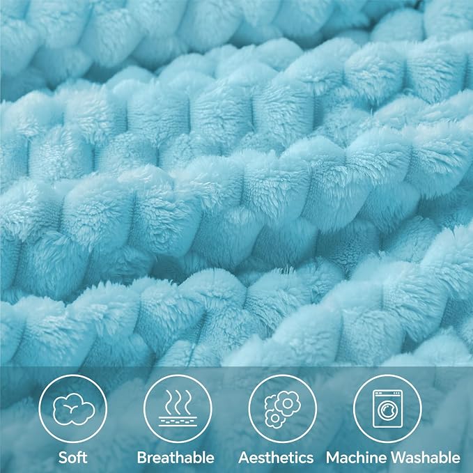 BEDELITE Light Blue Twin Blanket for Couch, Soft Cozy Gift for Women, 60*80 | 3D Jacquard Decorative Fleece Blanket, Super Soft Plush Throws, Cute Birthday Gift for Women & Men, Suitable for All Seasons