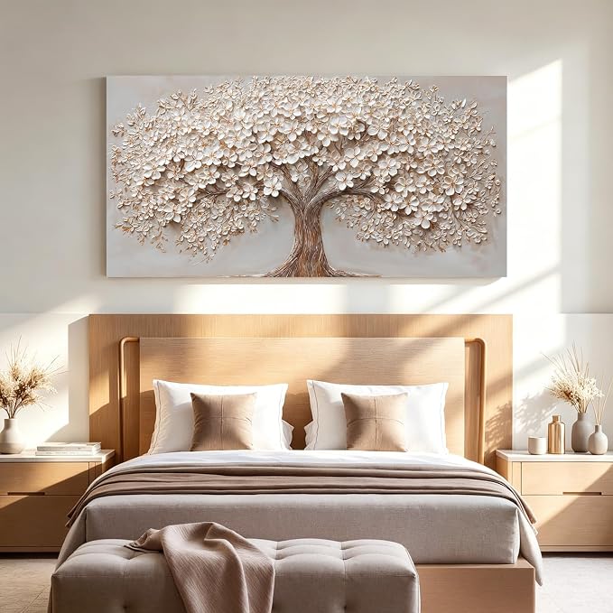 Canvas Wall Art Decor Prints Botanical Wall Art Pictures for Living Room Canvas Art Wall Decor Tree of Life Wall Art Decor Modern Large White Wall Art Prints Artwork for Walls Bedroom Office Decor 24" X 48"