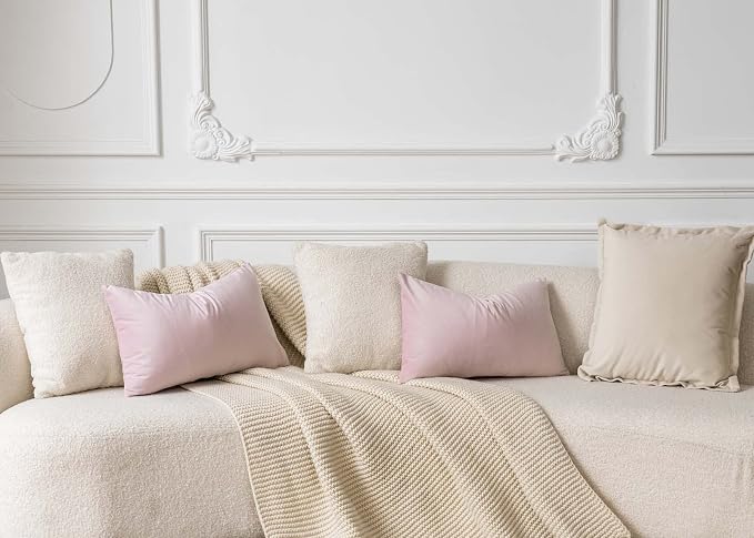 JUSPURBET 12x20 Lumbar Velvet Throw Pillow Covers Set of 2,Pink