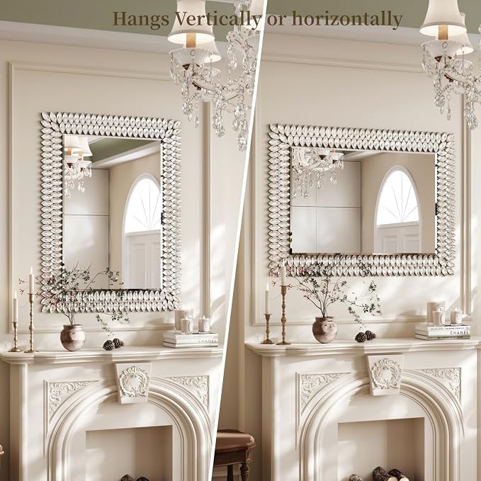 Kelly Miller 30"x40" Jeweled Luxury Rectangle Decorative Wall Mirror | Elegant diamond beveled vanity mirror. Perfect large wall mirror for living room, bathroom, entryway.