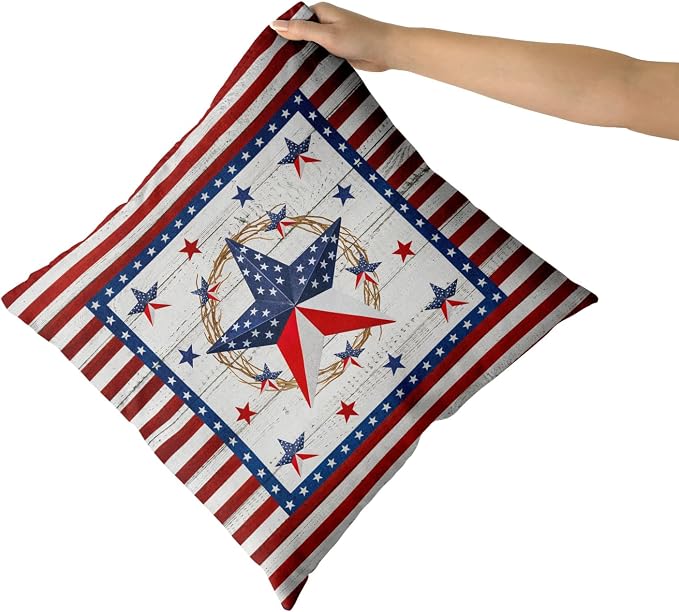 Giwawa 20"x20" Patriotic Stars Pillow Covers 4th of July Star Wreath Decorative Throw Pillow Cases Set of 2 Independence Day Cotton Cushion Covers for Sofa Couch Indoor Outdoor Holiday