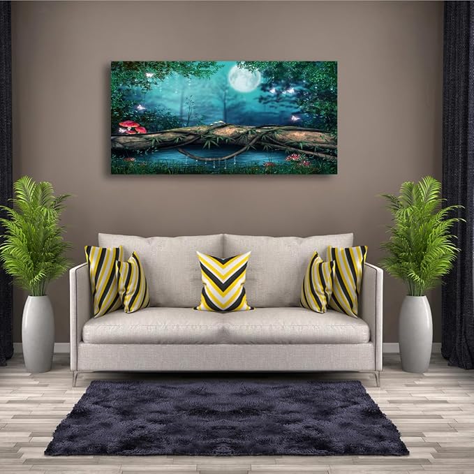Lake Water Pictures Canvas Wall Art for Living room Bedroom Wall Decor,Tree Wall Art Print Paitnings for home Decor,Morden Artwork Dream Picture Moon Canvas Art Waterproof Stretched Ready to