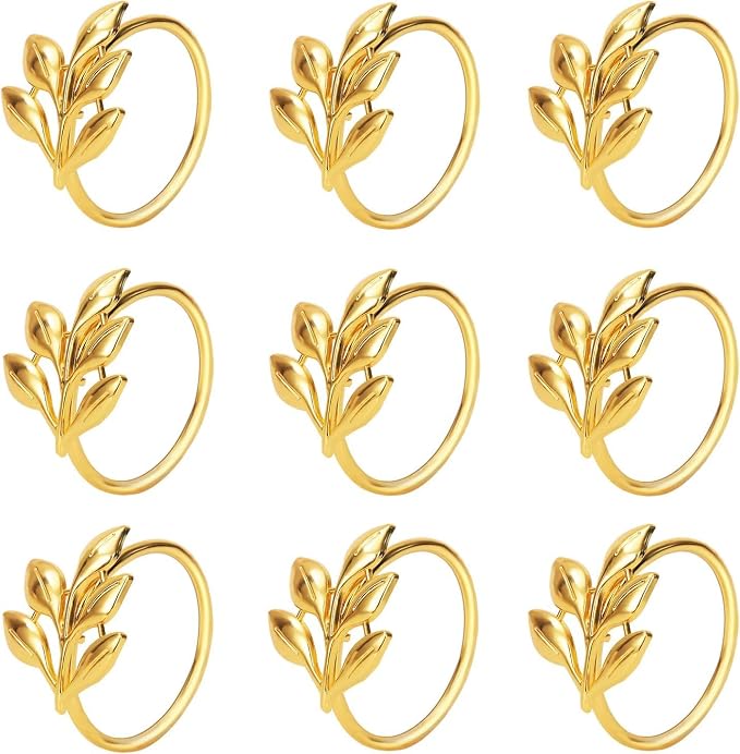 KPOSIYA Set of 50 Leaf Napkin Rings Metal Gold Napkin Holder Table Napkin Rings for Thanksgiving Day Christmas Dinning Table Parties Everyday (Ye Zi-Gold 50)