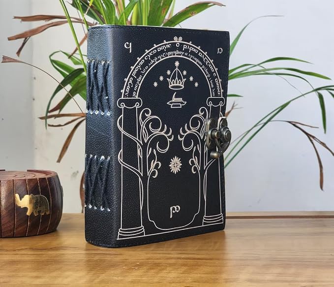 The Lord Of The Rings Book Hobbit lotr gifts Books Leather Journal lord of the rings decor Jrr tolkien books lord of the rings merch Book set Hardcover Merchandise Bookends Illustrated Edition ring gift (BROWN, 7X5)