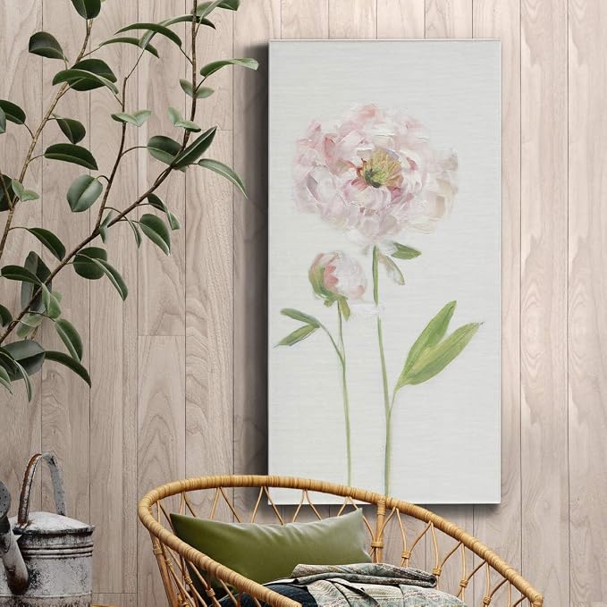Renditions Gallery Canvas Floral Wall Art Home Paintings & Prints Single Stem Peony Rustic Romantic Botanical Modern Artwork Decorations for Bedroom Office Kitchen - 20"x40" LT43