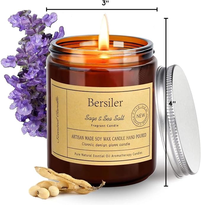 Sage Sea Salt Scented Candles, Soy Wax Candles | Stress Relief and Relax Aromatherapy Candle, Candles for Home Bathroom, Gifts for Women Birthday Christmas