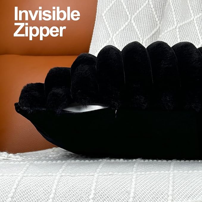 COTEY 24x24 Decorative Faux Fur Throw Pillow Covers Set of 2- Black