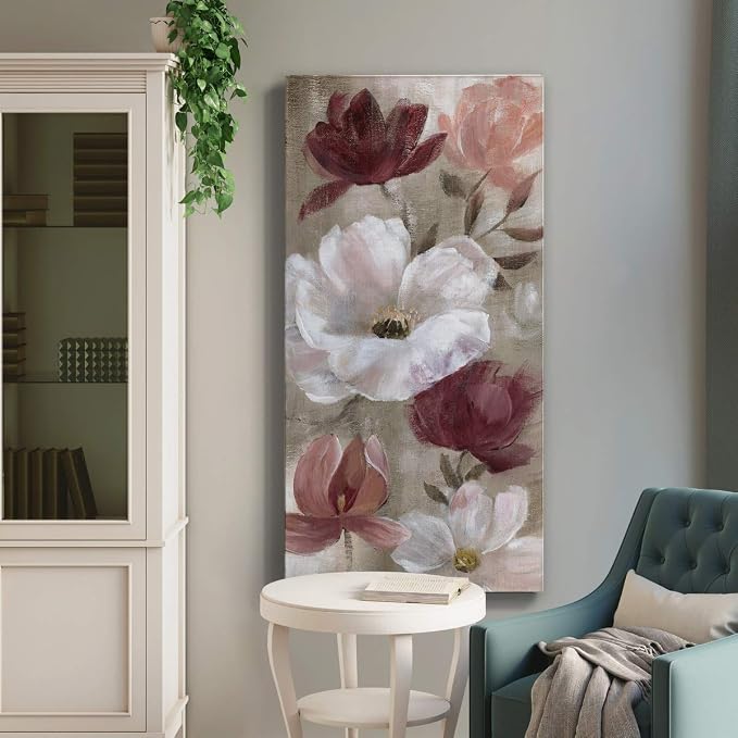Renditions Gallery Canvas Flower Wall Art Home Paintings & Prints Colorful Rose Garden Glam Modern Romantic Botanical Artwork Decorations for Bedroom Office Kitchen - 12"x24" LT43