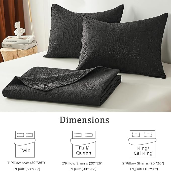 akkialla King Quilt Bedding Set,Black Ultrasonic King/Cal King Quilt Set,Lightweight Soft Bedspread Coverlet,Modern Style Coin Pattern Bed Cover for All Seasons,3 Piece(1 Quilt,2 Pillow Shams)