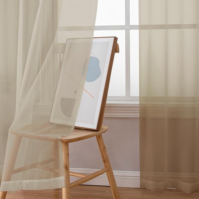 Simplebrand Taupe Sheer Curtains 96 Inches Long, Light Filtering Light Brown Rod Pocket Solid Color Window Sheer Curtain Panels, Elegant Curtains & Drapes for Living Room, Bedroom 2 Panels, 42" W
