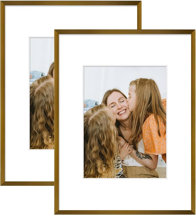 Frametory 2 Pack 9x12 Aluminum Frame with Mat for 6x8 Photo, Bronze