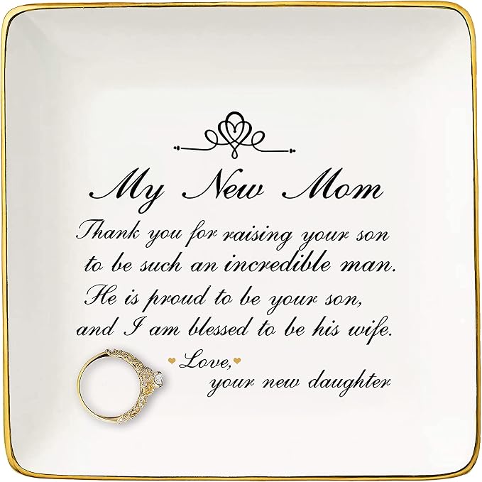 Gift for Mother of the Groom from Bride-Thank You for Raising Your Son-Ceramic Jewelry Holder Ring Dish Trinket Tray-Wedding Present for New Mother-Bridal Shower Present-I Am Blessed to Be His Wife