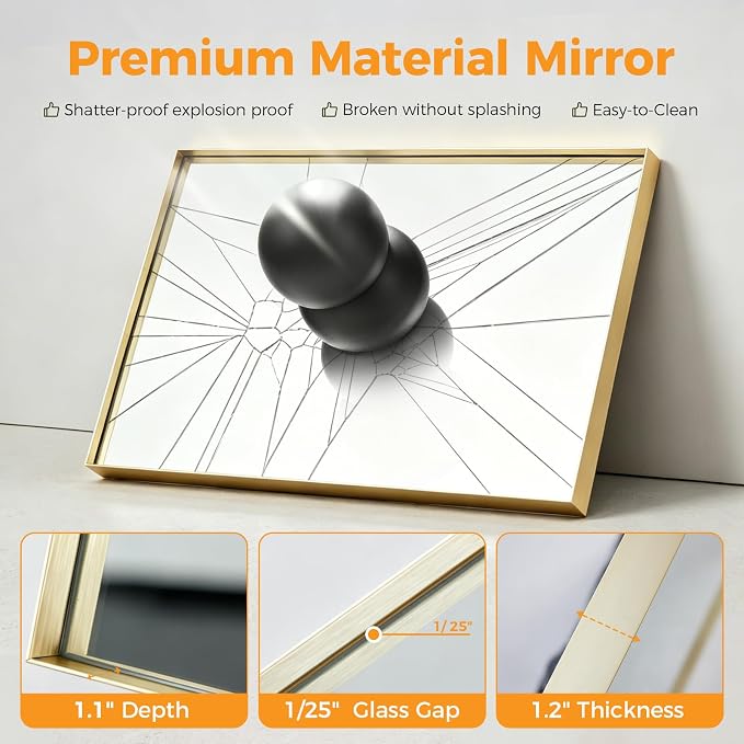 Bathroom Mirrors for Over Sink, 22" x 30" Rectangle Wall Mount Mirror with Metal Frame, Modern Vanity Mirror with Tempered Glass, for Home Decor, Anti-Rust, Gold