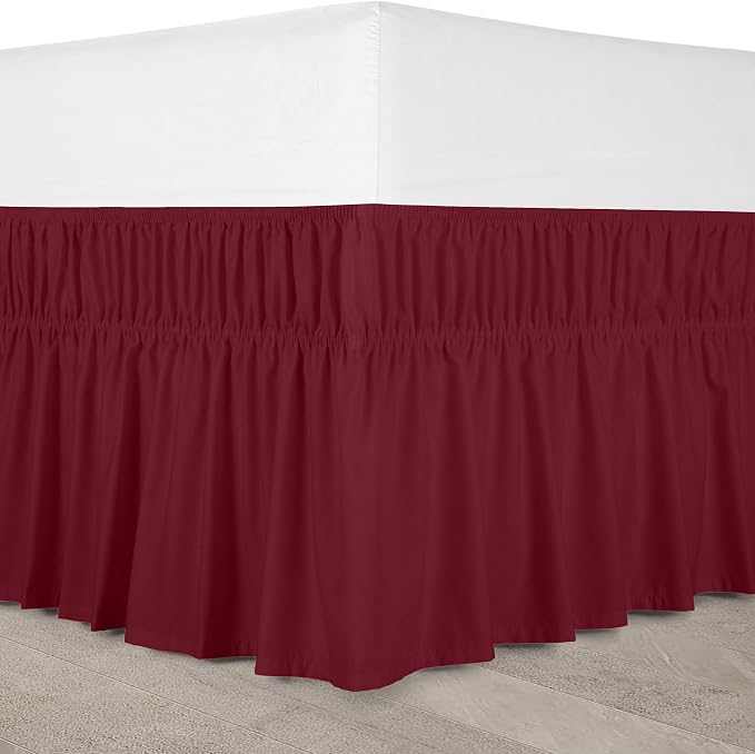 Wrap Around Full Bed Skirt, Easy Fit Elastic Belt, 16 Inch Drop, Grey | No Mattress Lifting, Stay-Put Design, Adjustable Buckle & Elastic Belt, Wrinkle & Fade Resistant, Brushed Microfiber