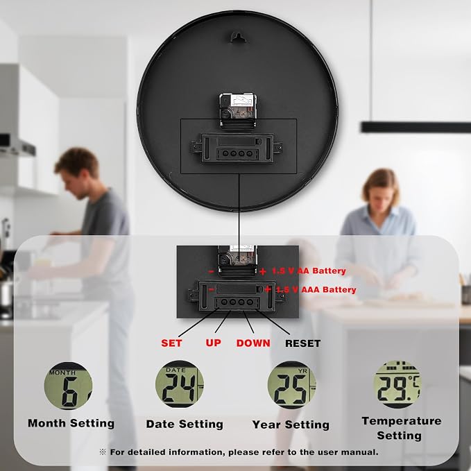 AKCISOT 12 Inch Wall Clock, Silent Battery Operated Analog Clock, Black | LCD | Office | Kitchen | Living Room | Classroom | Easy-to-read Numbers