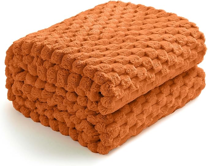 Excervent Hexagon Jacquard Throw Blanket for Bed, 60x80 Inch, Burnt Orange | Big Decorative Fuzzy Flannel Fleece Throw Blanket for Sofa Bed Couch, Super Soft Cozy, Suitable for All Seasons