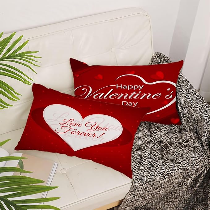 YeeJu Happy Valentines Day Pillow Covers 12x20 Set of 4 Red Love Heart Gnome Pillow Cases Velvet Wedding Anniversary Love You Cushion Covers for Outdoor Couch Sofa Decoration(12X20)