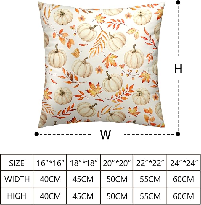 Fall Pillow Covers Autumn White Pumpkin Throw Pillow Covers Thanksgiving Harvest Pillow Cases 24x24 Maple Leaves Cushion Cases for Home Farmhouse Living Room Sofa Couch 2 Pack
