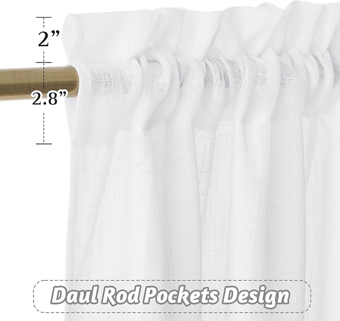 RYB HOME White Textured Semi Sheer Curtains 63 inches Long for Bedroom | Privacy, Light Filtering, Loose Weave, for Living Room Bathroom Window Decor, W34 x L63, 1 Pair