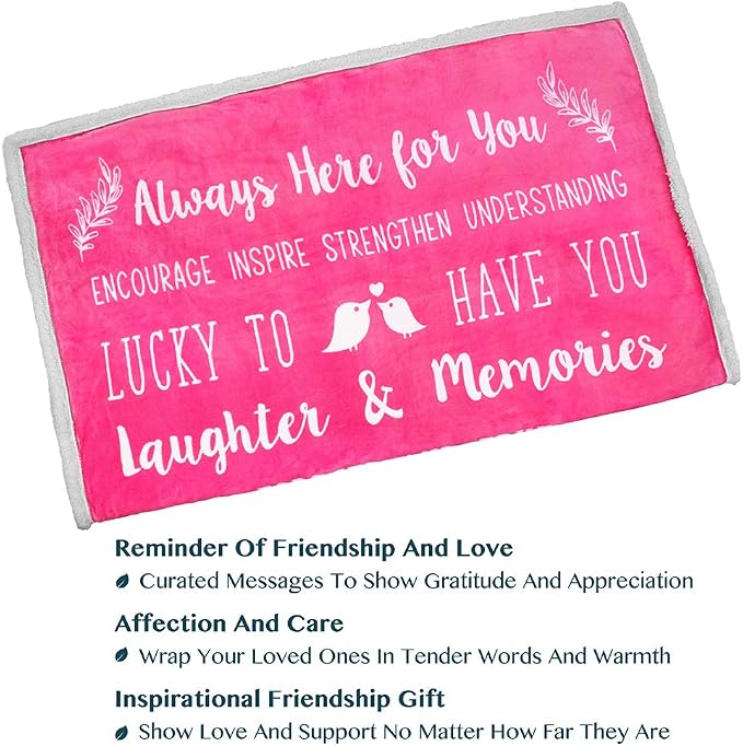 PAVILIA Best Friend Blanket - Friendship Gifts for Women, Soul Sister & Long Distance Bestie Gift, Soft Cozy Sherpa Throw with Sentimental Quotes, BFF Birthday Gift Idea, Pink