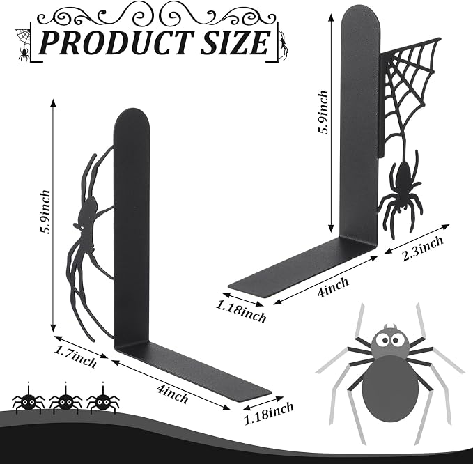 Geelin Spider Bookends Set of 2 Metal Bookends for Shelves Home Office