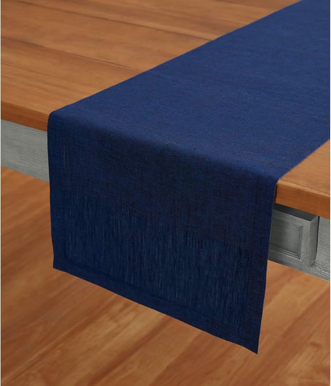 Solino Home 100% Pure Linen Table Runner Royal Blue, Athena 14 x 120 in | dresses up dining tables for everyday meals, European flax fibres, a thoughtful housewarming gift, soft, OEKO-TEX Certified