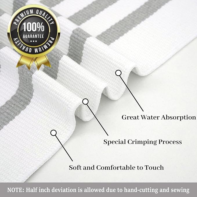 KILOCOCO Striped Rug 2.3'x3.6' Indoor Outdoor Front Door Mat, Grey White | Cotton Washable Striped Front Porch Rug, Woven Layered Doormats, Welcome Mat for Entryway, Low Pile Kitchen Rugs
