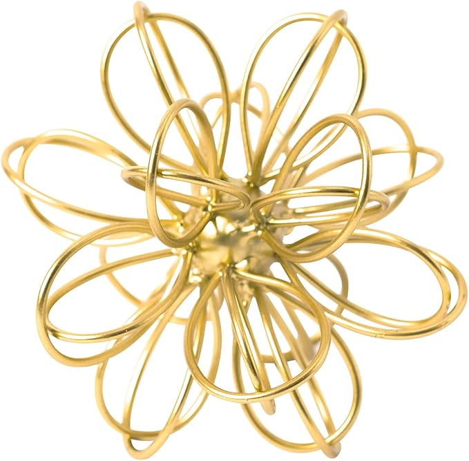 5.5" Metal Geometric Table Top Decor, Gold Abstract Floral Sculpture, Modern Metal Geometric Decorative Sphere, Table Art Decorations Orb for Living Room Bedroom Office Home Decor