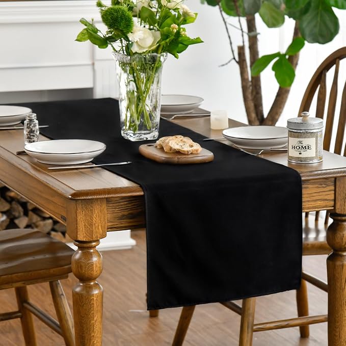 Artoid Mode Black Table Runner, Seasonal Halloween Washable Kitchen Dining Table Decoration for Home Party Decor 13x108 Inch