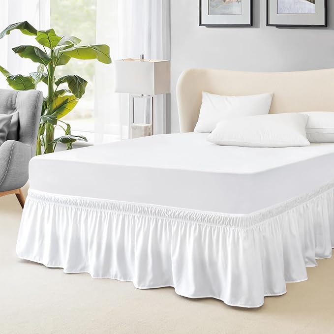 FreshCulture King Bed Skirt, Dust Ruffle for King Size Bed, Easy Fit with 22-Inch Tailored Drop, Elastic Wrap Around Bed Skirt King Size, Hotel Quality Bed Skirts for Adjustable Bed (White)