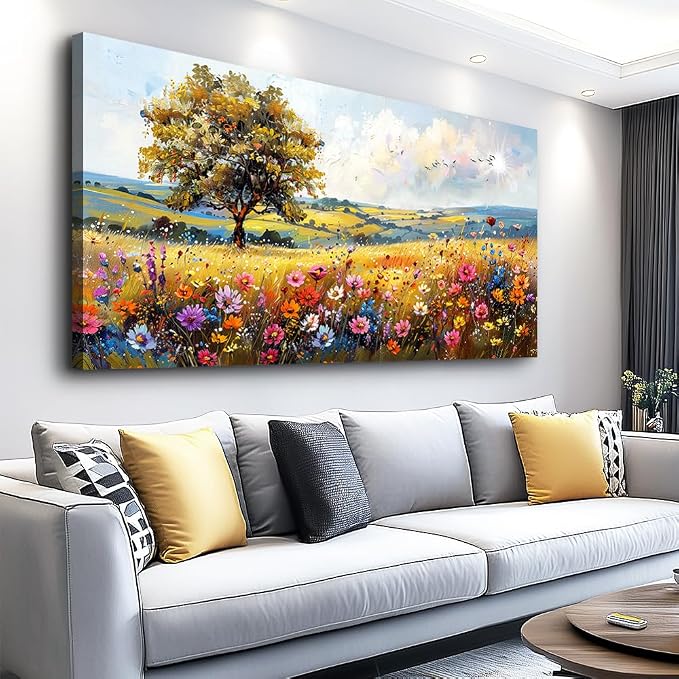 hyidecorart Large Wall Art For Living Room Canvas Wall Decor For Bedroom Office Decor Field Wall Paintings Flower Scenery Watercolour Pictures Artwork Modern Aesthetic Room Home Decorations
