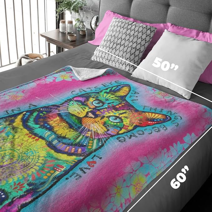 Dawhud Direct Colorful Cat Fleece Blanket for Bed, 50 x 60 inches Dean Russo Cat Fleece Throw Blanket for Women, Men and Kids - Super Soft Plush Cat Blanket Throw Plush Blanket for Cat Lovers