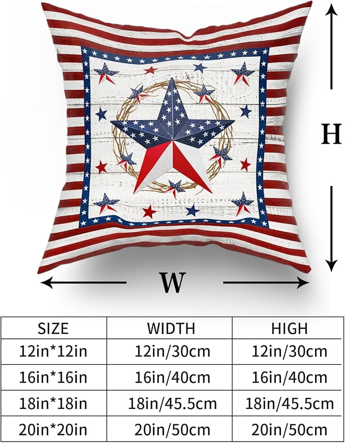 Giwawa 18"x18" Patriotic Stars Pillow Covers 4th of July Star Wreath Decorative Throw Pillow Cases Set of 2 Independence Day Cotton Cushion Covers for Sofa Couch Indoor Outdoor Holiday