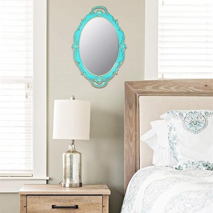 YCHMIR Vintage Small Mirror 14.5 x 10 Inch Oval Blue Wall Mirror