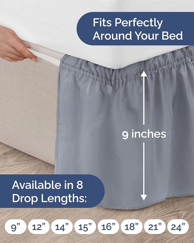 Wrap Around Dust Ruffle Bed Skirt - Steel Blue - for Full Size Beds w/ 9 Inch Drop - Easy Fit Elastic Strap - Adjustable Pleated Bedskirt w/Brushed Fabric - Wrinkle-Free - Women, Men, Kids & Teens