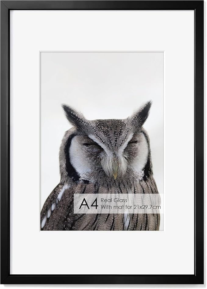 Fun Memories A4 Metal Picture Frame - 8.3 x 11.7 Aluminum Photo Frames with A5 Removable Mat- Ideal for Wall or Tabletop Display - Wall Hook Hanging Hardware Included (Black, 1 Pack)