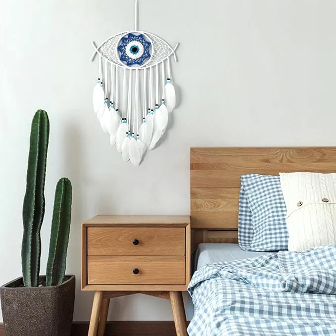 Dremisland Evil Eye Dream Catcher White Evil Eye Wall Decor Handmade