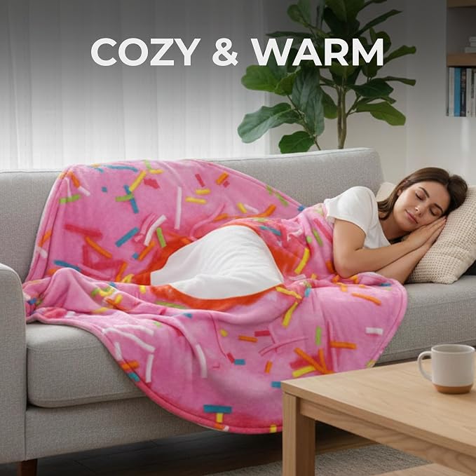 Zulay Kitchen Giant Double Sided Glazed Donut with Gift Box Packaging - Novelty Blanket for Adults & Kids - Soft Flannel Round Glazed Donut Blanket for Indoors, Outdoors, Home 285 GSM - 71 Inches