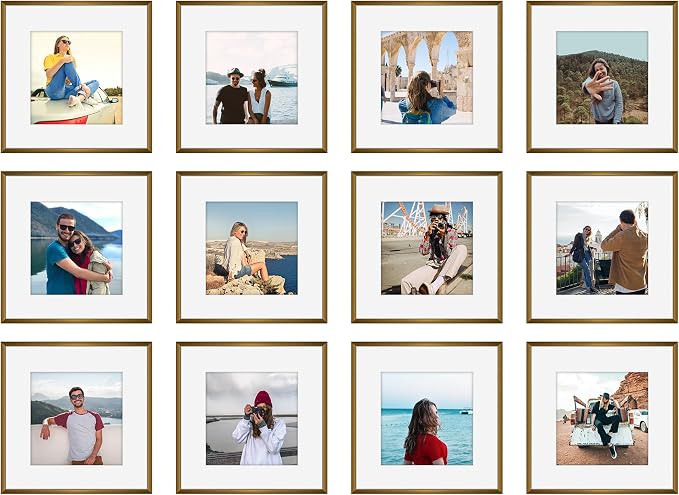 Frametory 12 Pack 12x12 Aluminum Frame with Mat for 8x8 Photo, Bronze